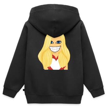 Blonde Frau verliebt - Kinder Premium Organic Zip Hoodie - Schwarz - Hinten - AI Model Kid Male (0cm)