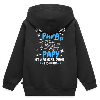 Ich habe zwei Titel: Papa und Opa - Kinder Premium Organic Zip Hoodie - Schwarz - Hinten - AI Model Kid Male (0cm)