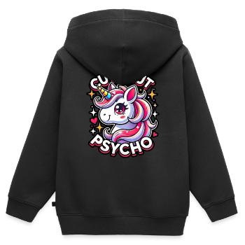 Licorne mignonne mais psychopathe adorable design kawaii - Sweat Premium à capuche zippé enfant bio - noir - Dos - AI Model Kid Male (0cm)