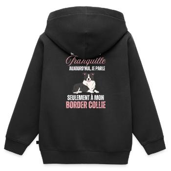 Border collie - Sweat Premium à capuche zippé enfant bio - noir - Dos - AI Model Kid Male (0cm)