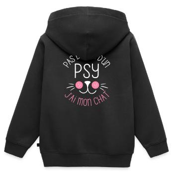 Pas besoin d un psy j ai mon chat chaton doux - Sweat Premium à capuche zippé enfant bio - noir - Dos - AI Model Kid Male (0cm)