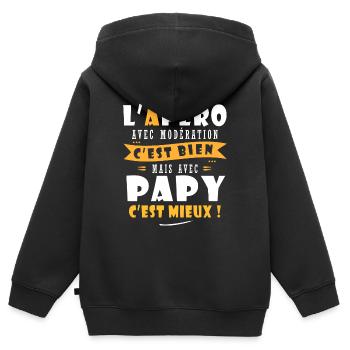 Papy Cadeau Humour papy cadeau papi papy - Sweat Premium à capuche zippé enfant bio - noir - Dos - AI Model Kid Male (0cm)
