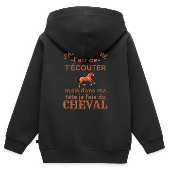 Humour Cheval cavalier cavalière - Sweat Premium à capuche zippé enfant bio - noir - Dos - AI Model Kid Male (0cm)