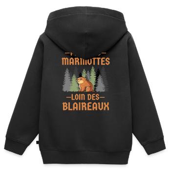 Marmotte forêt dense - Sweat Premium à capuche zippé enfant bio - noir - Dos - AI Model Kid Male (0cm)