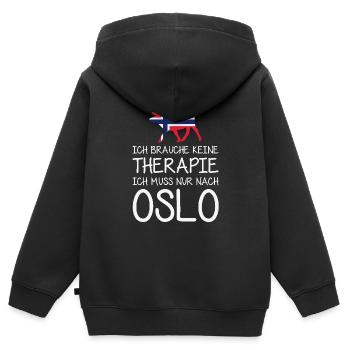Ich brauche keine Therapie Ich muss nur nach Oslo - Kinder Premium Organic Zip Hoodie - Schwarz - Hinten - AI Model Kid Male (0cm)