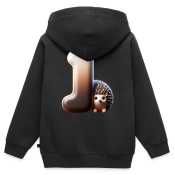 Little hedgehog snuggles up to the letter J - Kids Premium Organic Zip-up Hoodie - black - Back - AI Model Kid Male (0cm)