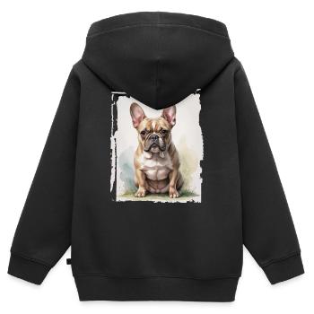Französische Bulldogge Porträt - Kinder Premium Organic Zip Hoodie - Schwarz - Hinten - AI Model Kid Male (0cm)