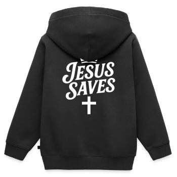 Jesus Rettet Kreuz - Kinder Premium Organic Zip Hoodie - Schwarz - Hinten - AI Model Kid Male (0cm)