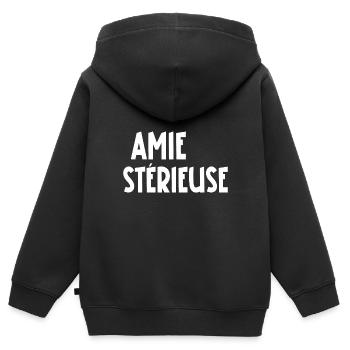 amie stérieuse - Sweat Premium à capuche zippé enfant bio - noir - Dos - AI Model Kid Male (0cm)