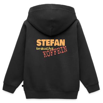 Cafe Stefan braucht Koffein - Kinder Premium Organic Zip Hoodie - Schwarz - Hinten - AI Model Kid Male (0cm)