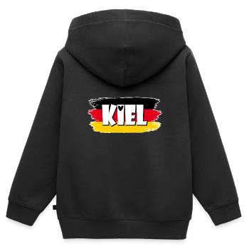 Drapeau de Kiel, Allemagne - Sweat Premium à capuche zippé enfant bio - noir - Dos - AI Model Kid Male (0cm)