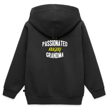 Distressed - RUGBY MAMIE Passionnée - Sweat Premium à capuche zippé enfant bio - noir - Dos - AI Model Kid Male (0cm)
