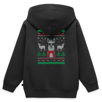 Laid de Noël Pull / Llama - Sweat Premium à capuche zippé enfant bio - noir - Dos - AI Model Kid Male (0cm)