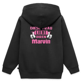Diese Frau liebt ihren Marvin - Kinder Premium Organic Zip Hoodie - Schwarz - Hinten - AI Model Kid Male (0cm)