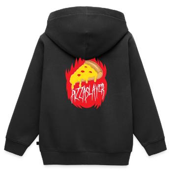 Pizza Slayer - Kinder Premium Organic Zip Hoodie - Schwarz - Hinten - AI Model Kid Male (0cm)