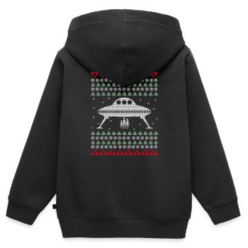 Laid UFO Noël chandail cadeau de Noël - Sweat Premium à capuche zippé enfant bio - noir - Dos - AI Model Kid Male (0cm)