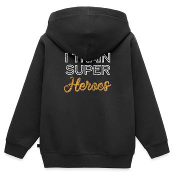 I train Superheroes - Sweat Premium à capuche zippé enfant bio - noir - Dos - AI Model Kid Male (0cm)