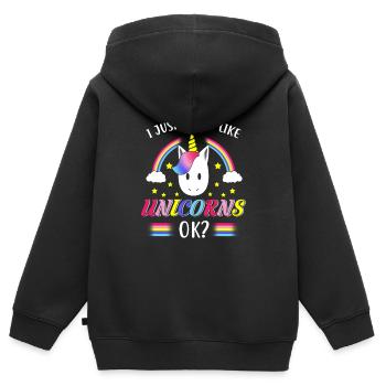 Unicorn / cadeaux - Sweat Premium à capuche zippé enfant bio - noir - Dos - AI Model Kid Male (0cm)