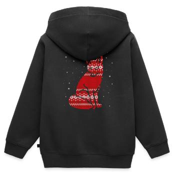 fox noël - effet de tricotage - Sweat Premium à capuche zippé enfant bio - noir - Dos - AI Model Kid Male (0cm)