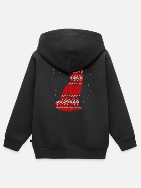 Weihnachten Fuchs - Strick Effekt - Kinder Premium Organic Zip Hoodie - Schwarz
