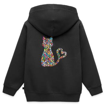 Kreis Muster Katze mit Herz Schwanz Schweif - Kinder Premium Organic Zip Hoodie - Schwarz - Hinten - AI Model Kid Male (0cm)