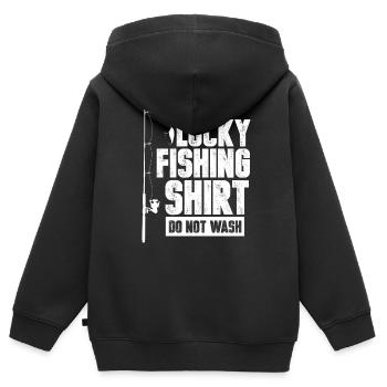Pêche poisson appât cadeau drôle de Noël - Sweat Premium à capuche zippé enfant bio - noir - Dos - AI Model Kid Male (0cm)