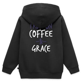 Je cours sur le café et la grâce Christian Bible Verse - Sweat Premium à capuche zippé enfant bio - noir - Dos - AI Model Kid Male (0cm)