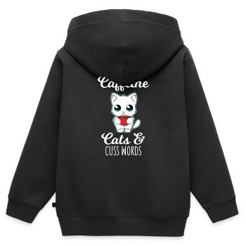 Katzen - Kaffee - Fluchen - Geschenk - Kinder Premium Organic Zip Hoodie - Schwarz - Hinten - AI Model Kid Male (0cm)