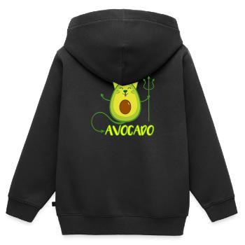 Chat avocat cadeau végétalien - Sweat Premium à capuche zippé enfant bio - noir - Dos - AI Model Kid Male (0cm)