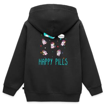 Happy Pills - Kinder Premium Organic Zip Hoodie - Schwarz - Hinten - AI Model Kid Male (0cm)