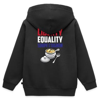 Freiheit, Gleichheit Soupe L'Oignon Kühles französisches Lebensmittel - Kinder Premium Organic Zip Hoodie - Schwarz - Hinten - AI Model Kid Male (0cm)