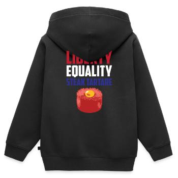 Freiheit, Gleichheits-Steak Tartare Lustiges französisches Lebensmittel - Kinder Premium Organic Zip Hoodie - Schwarz - Hinten - AI Model Kid Male (0cm)