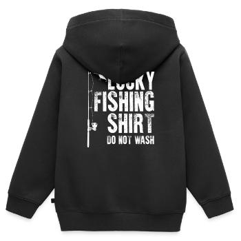 Pêche chanceux T-shirt Ne pas laver pêcheur cool - Sweat Premium à capuche zippé enfant bio - noir - Dos - AI Model Kid Male (0cm)