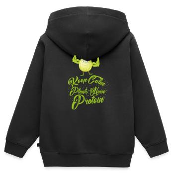 Keep Calm - Plants ont protéines - Vegan Shirt - Sweat Premium à capuche zippé enfant bio - noir - Dos - AI Model Kid Male (0cm)