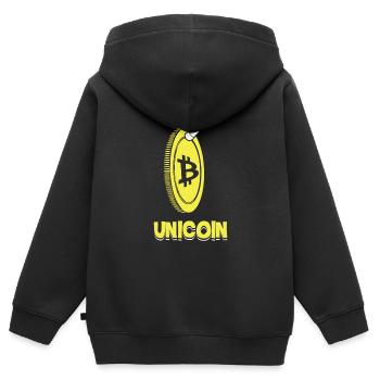Unicoin Funny Bitcoin Unicorn Blockchain Monnaie - Sweat Premium à capuche zippé enfant bio - noir - Dos - AI Model Kid Male (0cm)