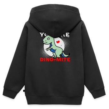 You are Dino-Mite - Dino Spruch - Liebe - Kinder Premium Organic Zip Hoodie - Schwarz - Hinten - AI Model Kid Male (0cm)