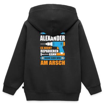 Alexander Name Geschenk Reparatur reparieren - Kinder Premium Organic Zip Hoodie - Schwarz - Hinten - AI Model Kid Male (0cm)