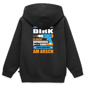 DIRK Name Geschenk Reparatur reparieren - Kinder Premium Organic Zip Hoodie - Schwarz - Hinten - AI Model Kid Male (0cm)