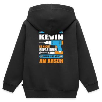 KEVIN Name Geschenk Reparatur reparieren - Kinder Premium Organic Zip Hoodie - Schwarz - Hinten - AI Model Kid Male (0cm)