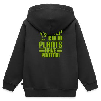GARDEZ LE CALME - Les plantes ont PROTÉINES - Vegan - Sweat Premium à capuche zippé enfant bio - noir - Dos - AI Model Kid Male (0cm)