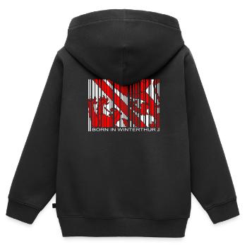 Né à Winterthur - Sweat Premium à capuche zippé enfant bio - noir - Dos - AI Model Kid Male (0cm)
