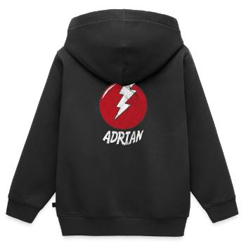 Nom de la foudre shirt Superhero Superhero adrian - Sweat Premium à capuche zippé enfant bio - noir - Dos - AI Model Kid Male (0cm)