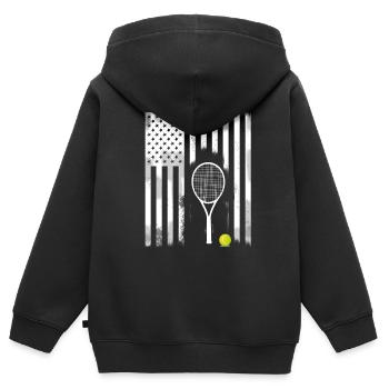 tennis schläger flagge amerika sterne usa ball - Kinder Premium Organic Zip Hoodie - Schwarz - Hinten - AI Model Kid Male (0cm)