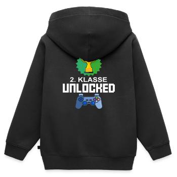 Level Unlocked 2nd Class Gamer Gift Gaming - Kids Premium Organic Zip-up Hoodie - black - Back - AI Model Kid Male (0cm)