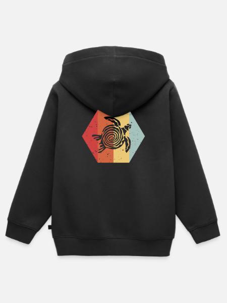Turtle Vintage - Retro Kolorowy Prezent - Premium børne zip-hættetrøje økologisk - sort