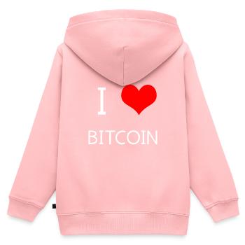 J'adore Bitcoin - Sweat Premium à capuche zippé enfant bio - rose - Dos - AI Model Kid Female (0cm)