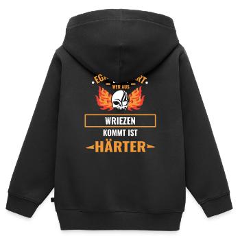 EGAL WIE HART DU BIST - WRIEZEN IST HÄRTER - Kinder Premium Organic Zip Hoodie - Schwarz - Hinten - AI Model Kid Male (0cm)