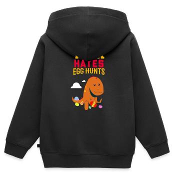 Funny Dinosaur Hates Easter Eggs Gift - Kinder Premium Organic Zip Hoodie - Schwarz - Hinten - AI Model Kid Male (0cm)