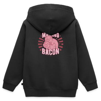 Faire du bacon - Cochon de jambon - Cadeau - Sweat Premium à capuche zippé enfant bio - noir - Dos - AI Model Kid Male (0cm)