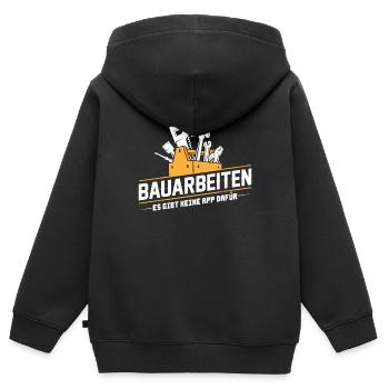 Bauarbeiter · Baustelle · Bagger · Bauarbeiten - Kinder Premium Organic Zip Hoodie - Schwarz - Hinten - AI Model Kid Male (0cm)